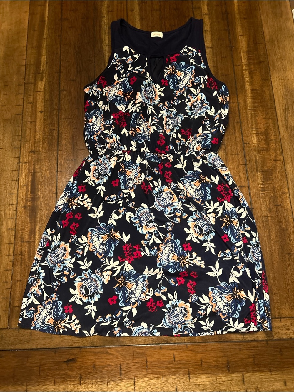 Pixley Stitch Fix Floral Dress Navy Blue Sleeveless Keyhole Fit & Flare M